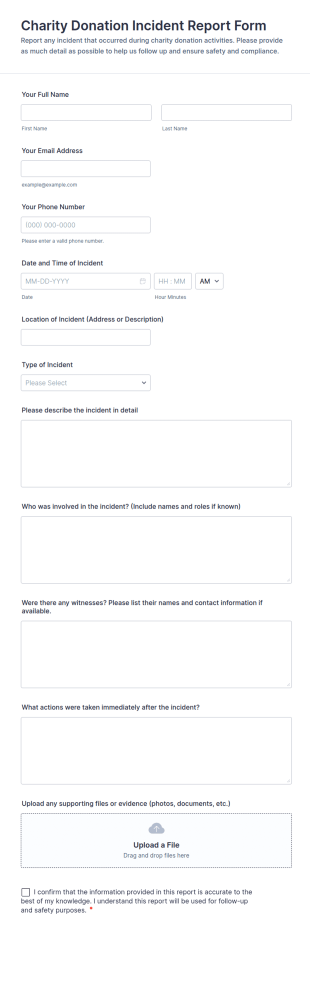 Charity Donation Incident Report Form Template