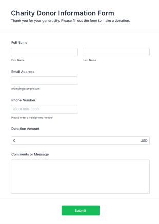Charity Donor Information Form Template