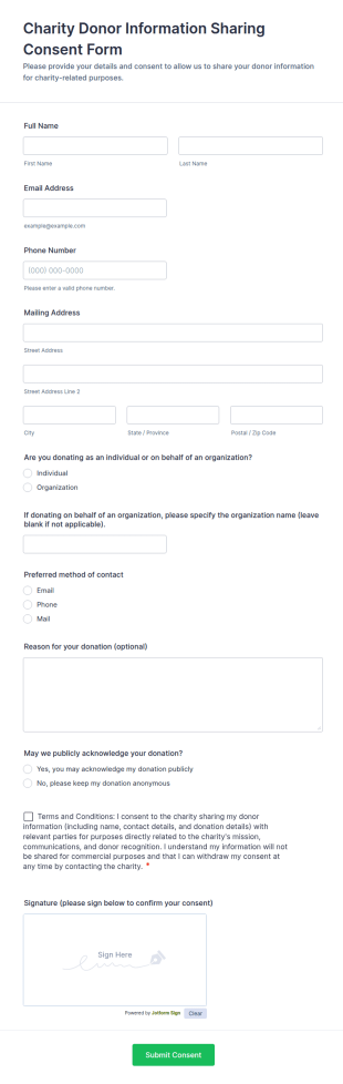 Charity Donor Information Sharing Consent Form Template