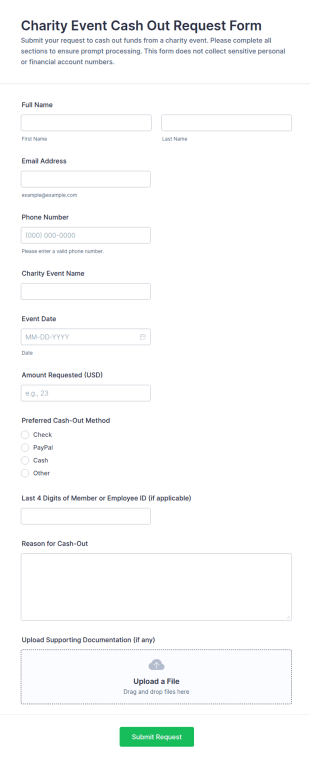 Charity Event Cash Out Request Form Template