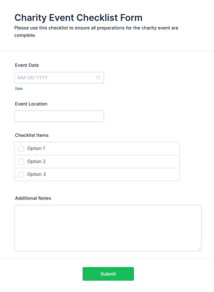 Charity Event Checklist Form Template