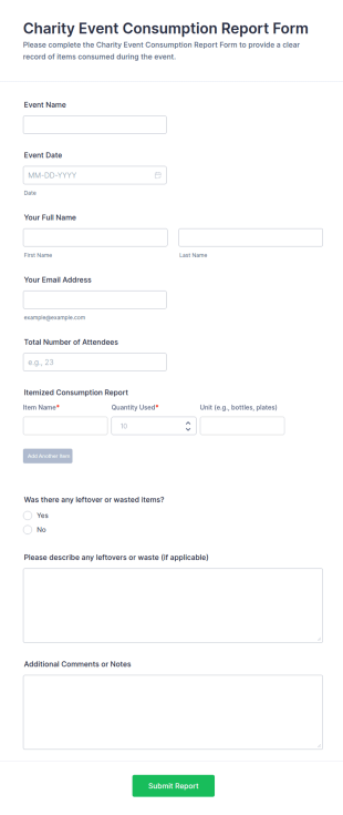 Charity Event Consumption Report Form Template