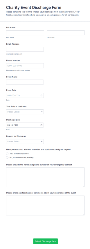 Charity Event Discharge Form Template