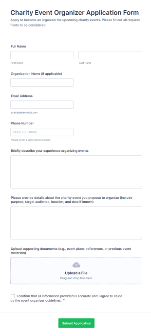 Charity Event Organizer Application Form Form Template