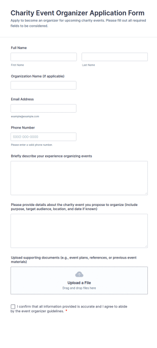 Charity Event Organizer Application Form Template