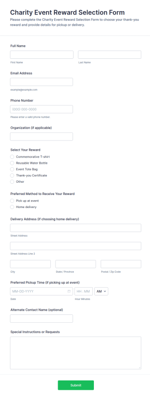 Charity Event Reward Selection Form Template