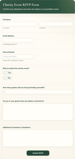 Charity Event RSVP Form Template