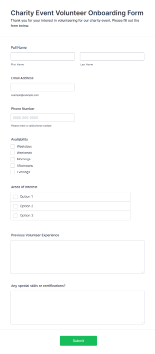 Charity Event Volunteer Onboarding Form Template