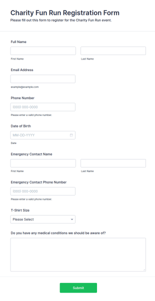 Charity Fun Run Registration Form Template