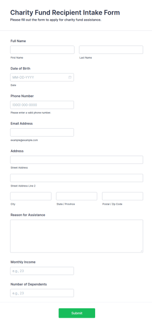 Charity Fund Recipient Intake Form Template
