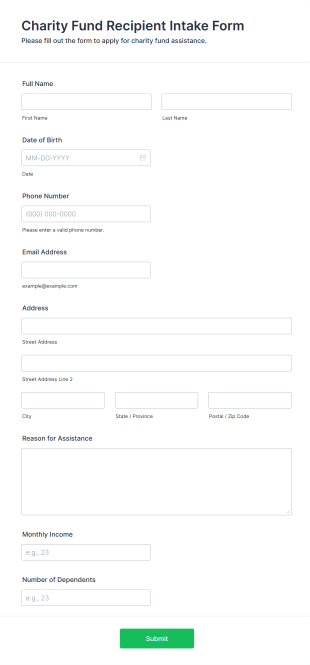 Charity Fund Recipient Intake Form Form Template