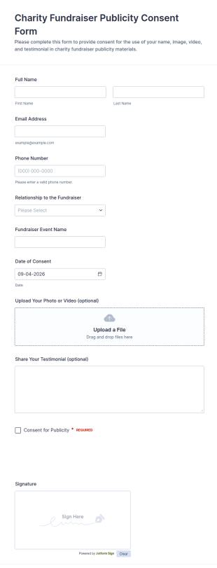 Charity Fundraiser Publicity Consent Form Template