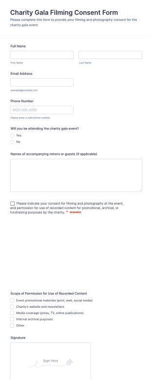 Charity Gala Filming Consent Form Template