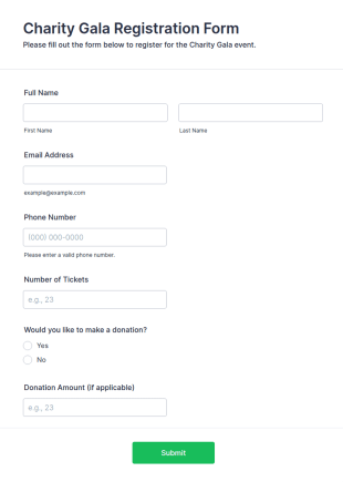 Charity Gala Registration Form Template