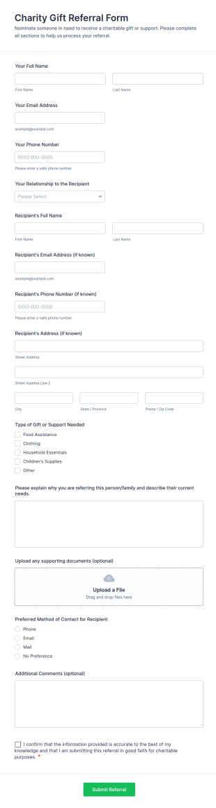 Charity Gift Referral Form Template