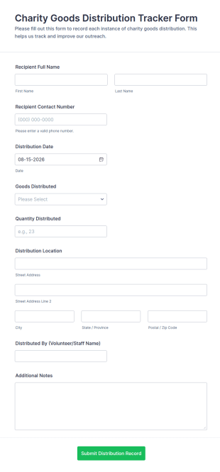 Charity Goods Distribution Tracker Form Template