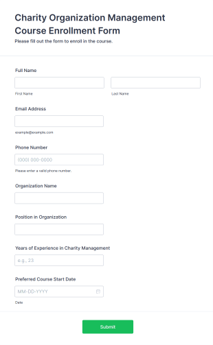 Charity Organization Management Course Enrollment Form Template