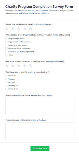 Charity Program Completion Survey Form Template