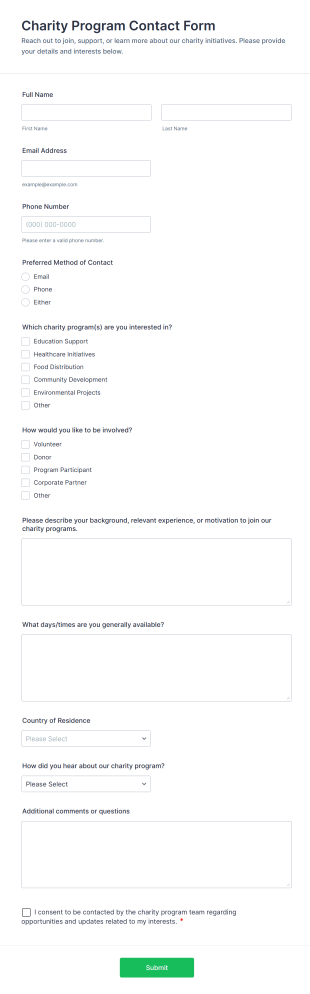 Charity Program Contact Form Template