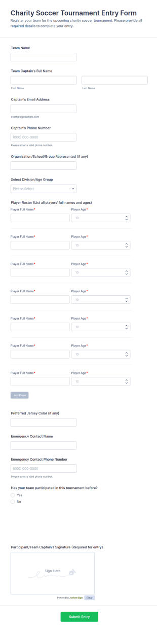 Charity Soccer Tournament Entry Form Template