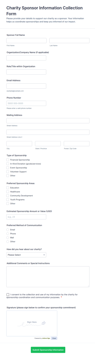Charity Sponsor Information Collection Form Template