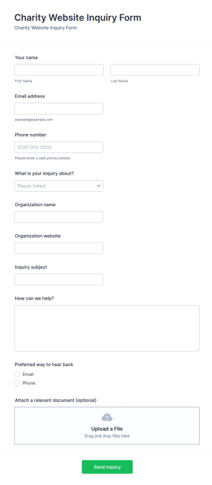 Charity Website Inquiry Form Template