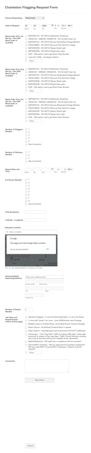 Charleston Flagging Request Form Template
