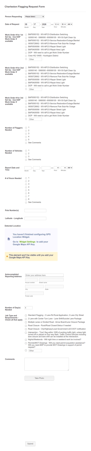 Charleston Flagging Request Form Template