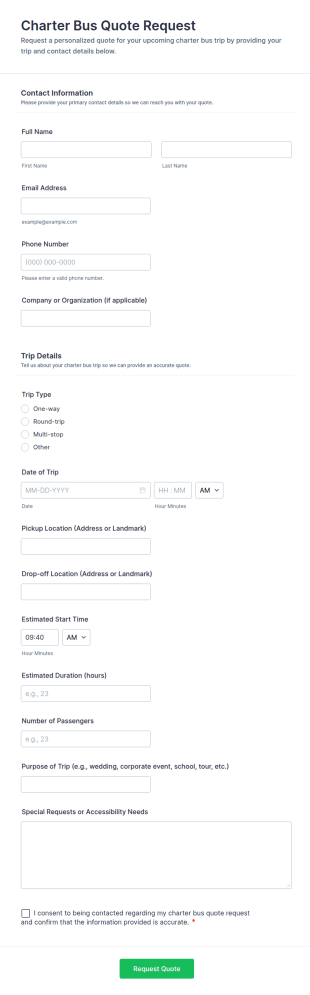 Charter Bus Quote Request Form Template