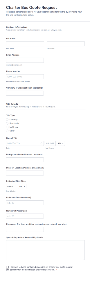 Charter Bus Quote Request Form Template