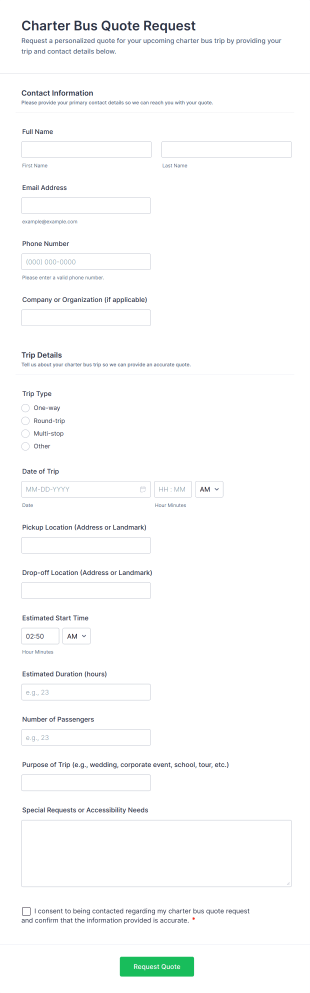 Charter Bus Quote Request Form Template