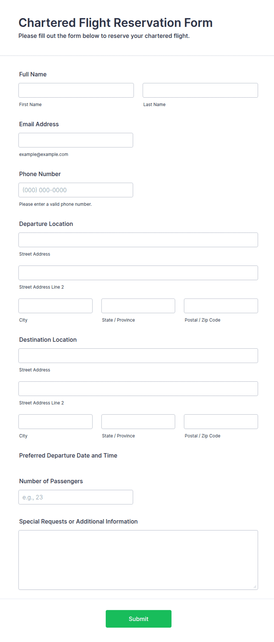 Chartered Flight Reservation Form Template | Jotform