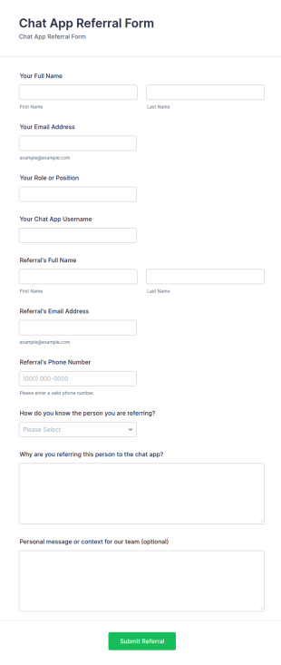 Chat App Referral Form Template