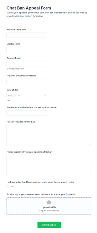 Chat Ban Appeal Form Template