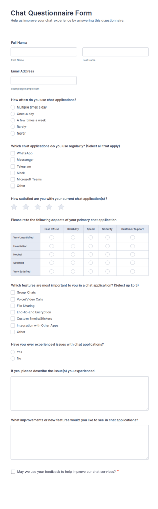 Chat Questionnaire Form Template