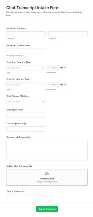 Chat Transcript Intake Form Template