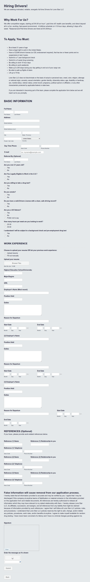 Chauffeur Job Application Form Template