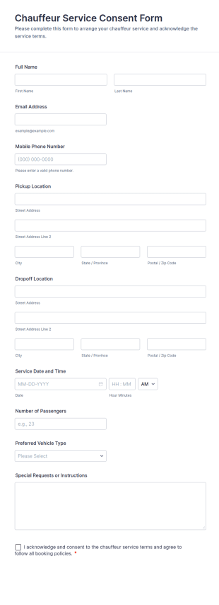 Chauffeur Service Consent Form Template
