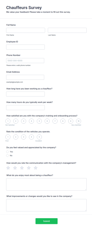 Chauffeurs Survey Form Template