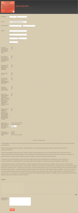 Chava' Pelo Salon Self Assessment Form Template