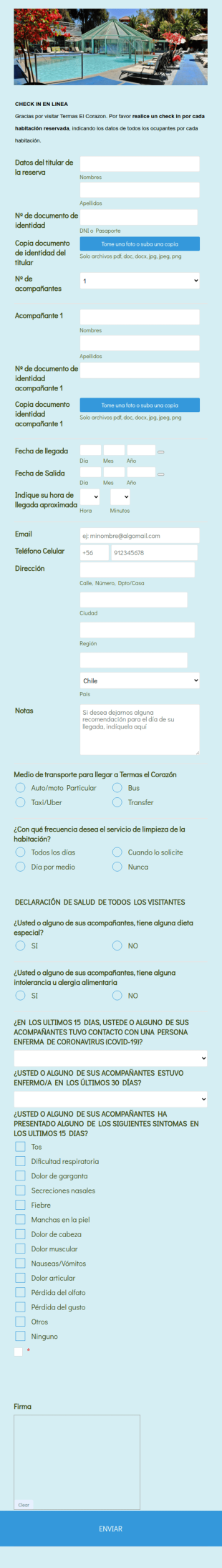 Check In On Line Termas El Corazon