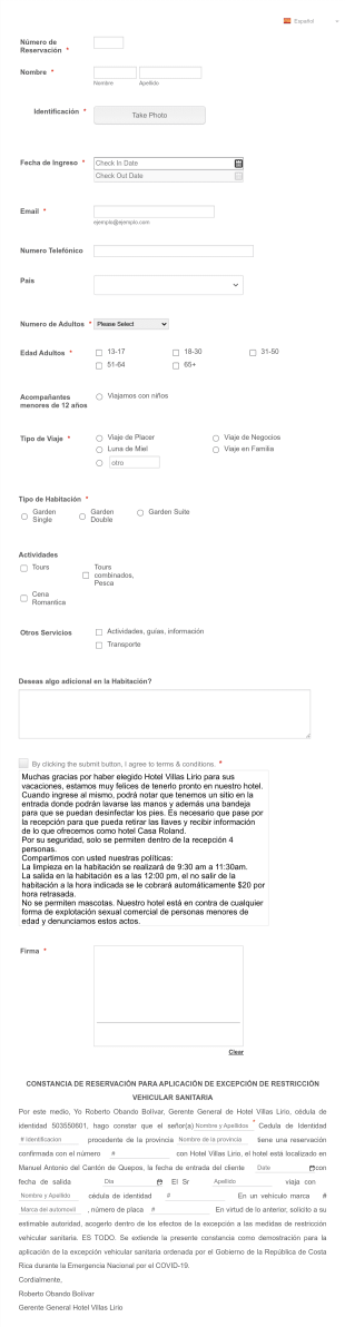 Check In Online Villas Lirio Form Template
