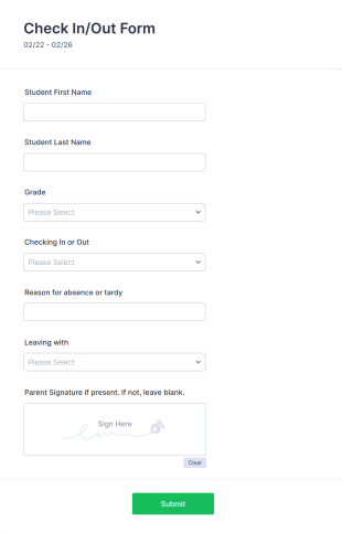 Check In Out Form Template