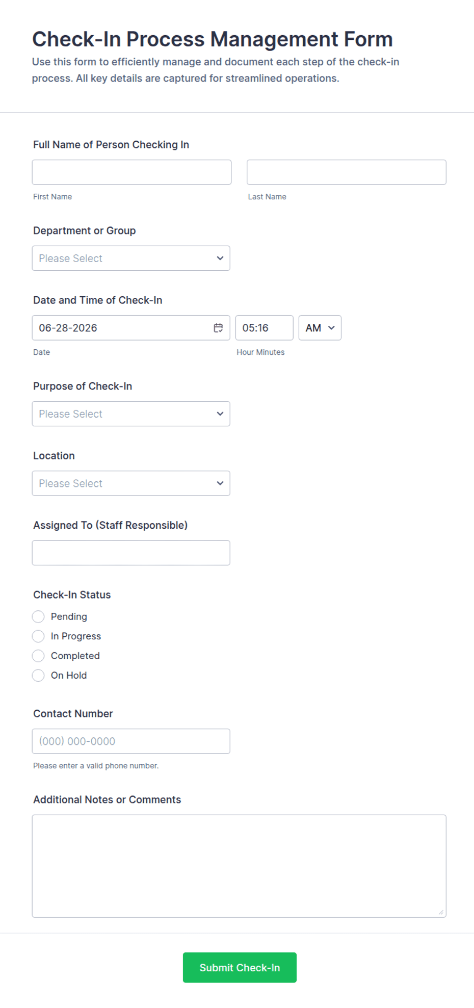 Check-In Process Management Form Template | Jotform