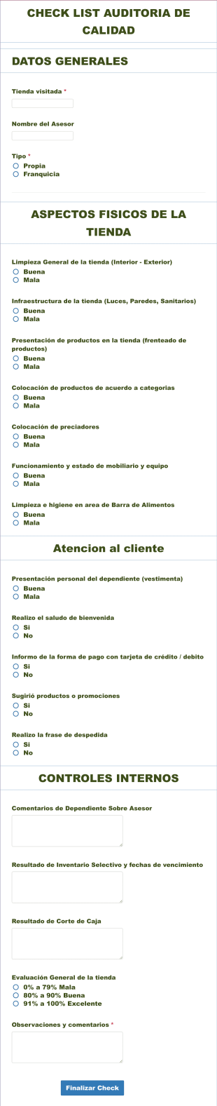 Check List Auditoria De Calidad