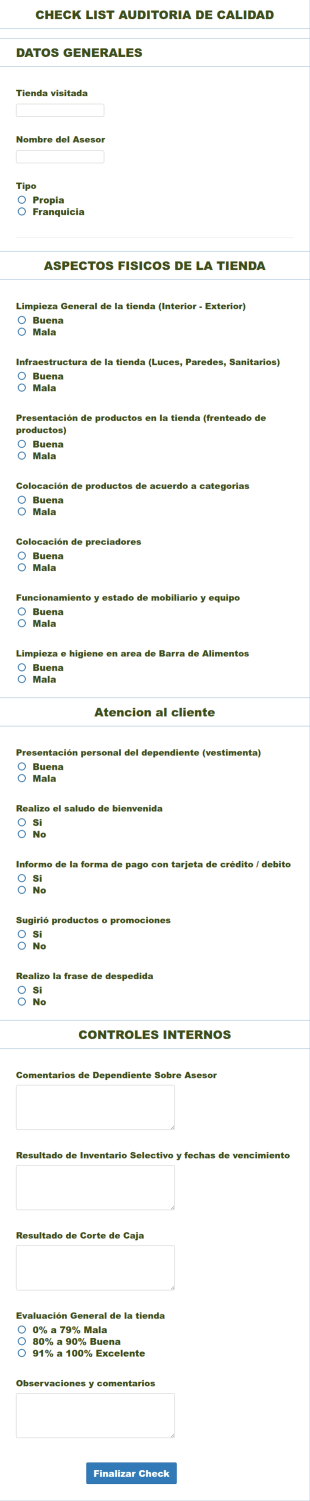 Check List Auditoria De Calidad