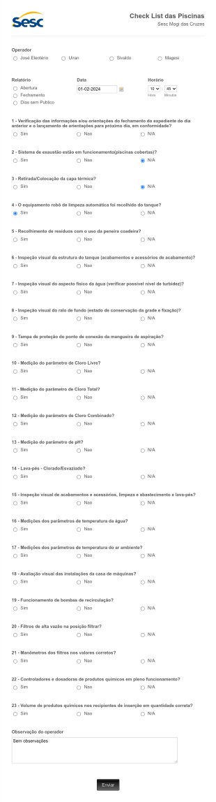 Check List Das Piscinas