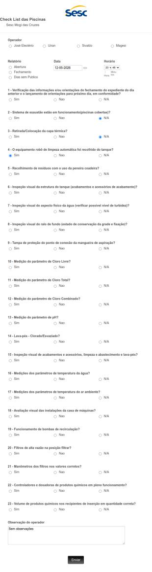 Check List Das Piscinas