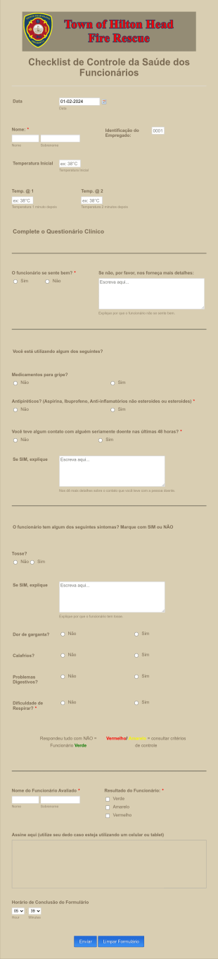 Check List De Controle Da COVID 19 Para Funcionários Form Template