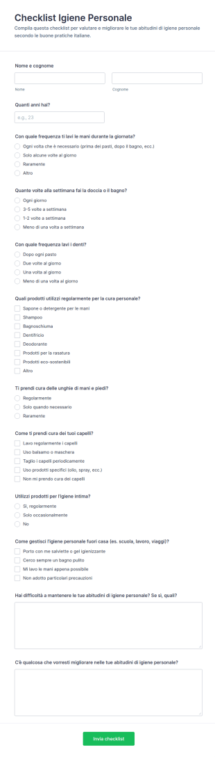 Check List Di Igiene Personale Form